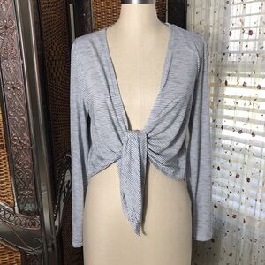 Apt. 9 Gray & Black  Striped Tie-Front Long Sleeve Top